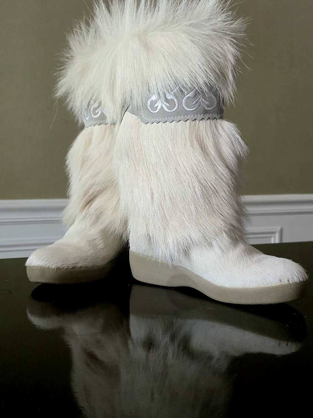 Vintage Tecnica Polar 30 Capretta Goat Fur Boots - White - US 5.5-6 / EU 36